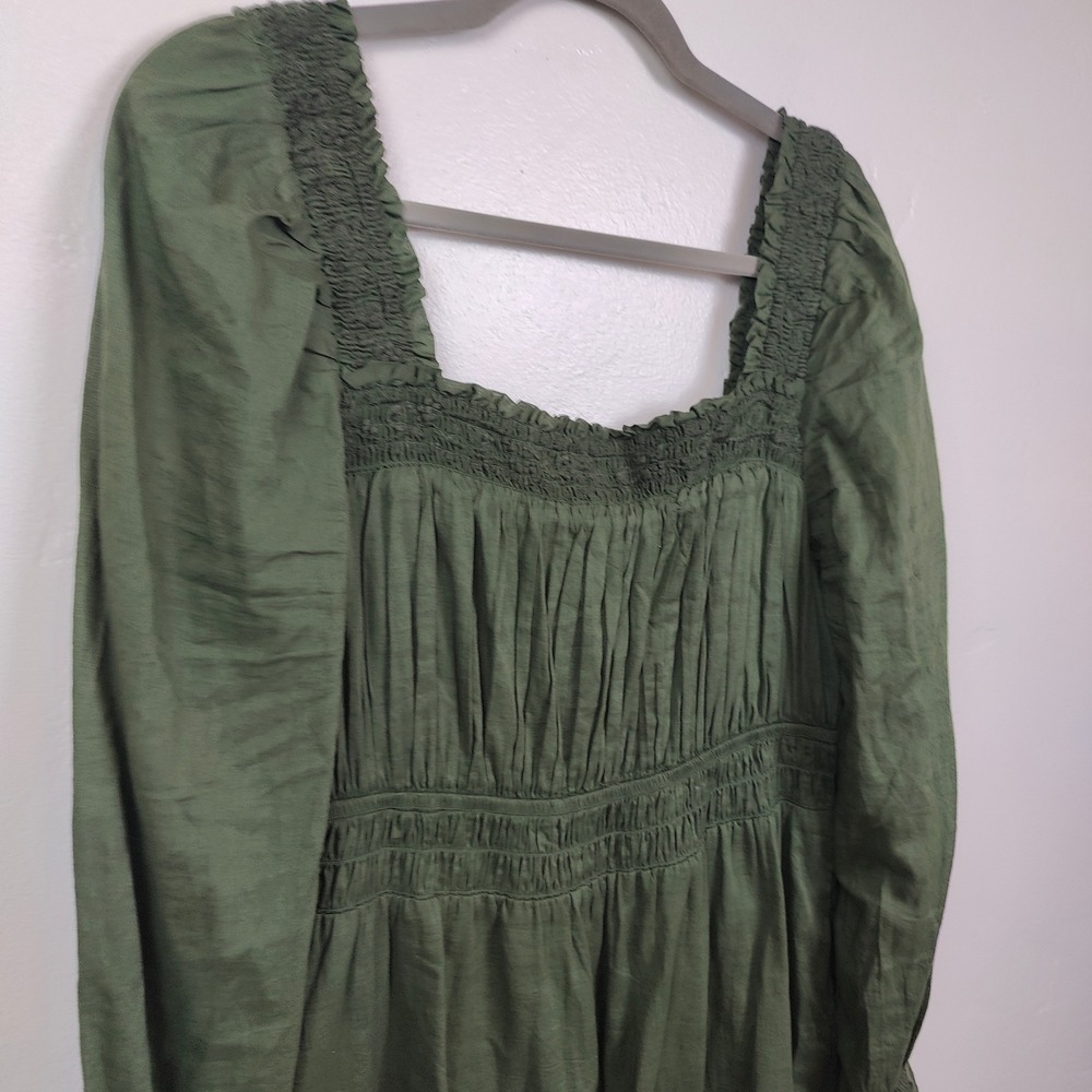 Gap Smocked Midi Dress Womens Medium Green Square Neck Pockets Cottagecore Boho - Picture 3 of 9